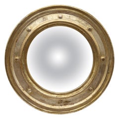 Vintage Italian Federal Style Silver Gilt Convex Wall Mirror