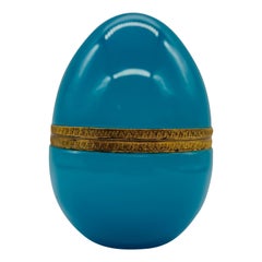 1930's French Blue Opaline & Ormolu Mounted Egg Shaped Trinket Box