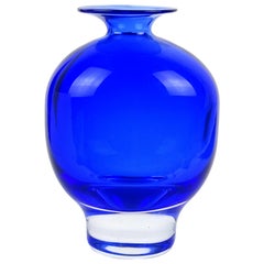 Retro Cenedese Antonio da Ros Murano Sommerso Blue Italian Art Glass Flower Vase