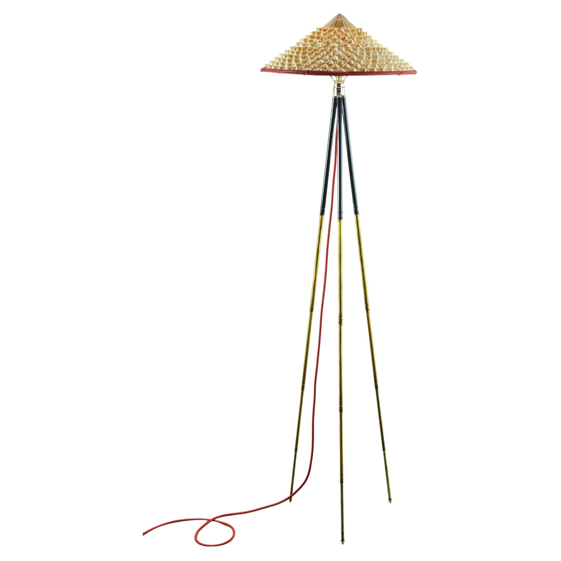 'Horst' Tripod Lamp in 2-Tone Brass with Red-Banded Shade by Christopher Tennant For Sale