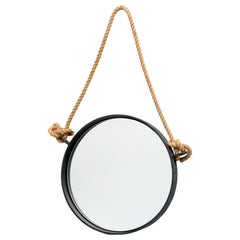 21st C. Restoration Hardware - Large Round Oxidized Black Iron and Rope Mirror