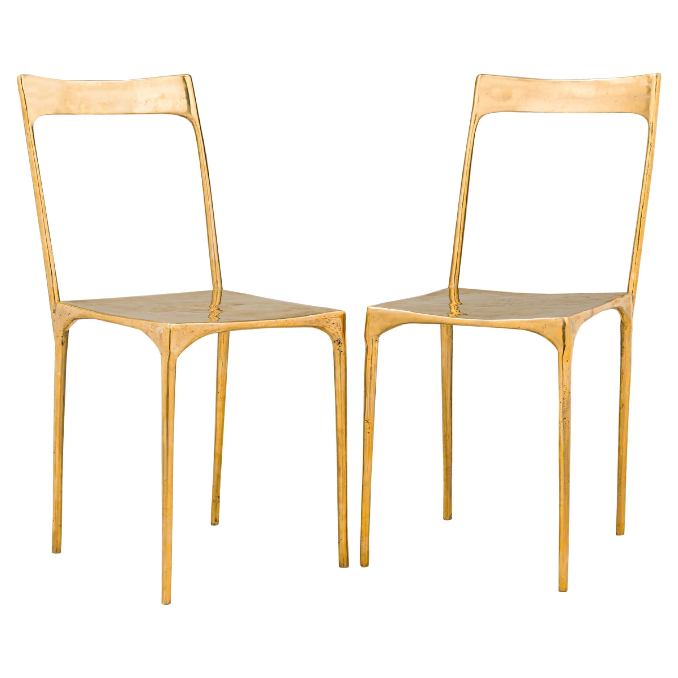 "Banquete" Contemporary Polished Bronze Side Chairs