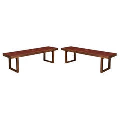 "Tavira"  Rectangular Walnut and Leather Bracket Leg Bench