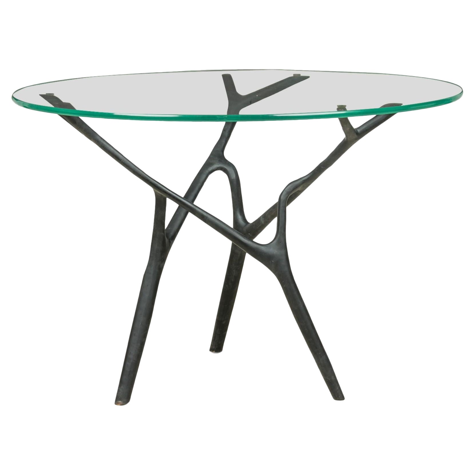 "Branco" Table de salle à manger circulaire en bronze et verre en forme de branche organique