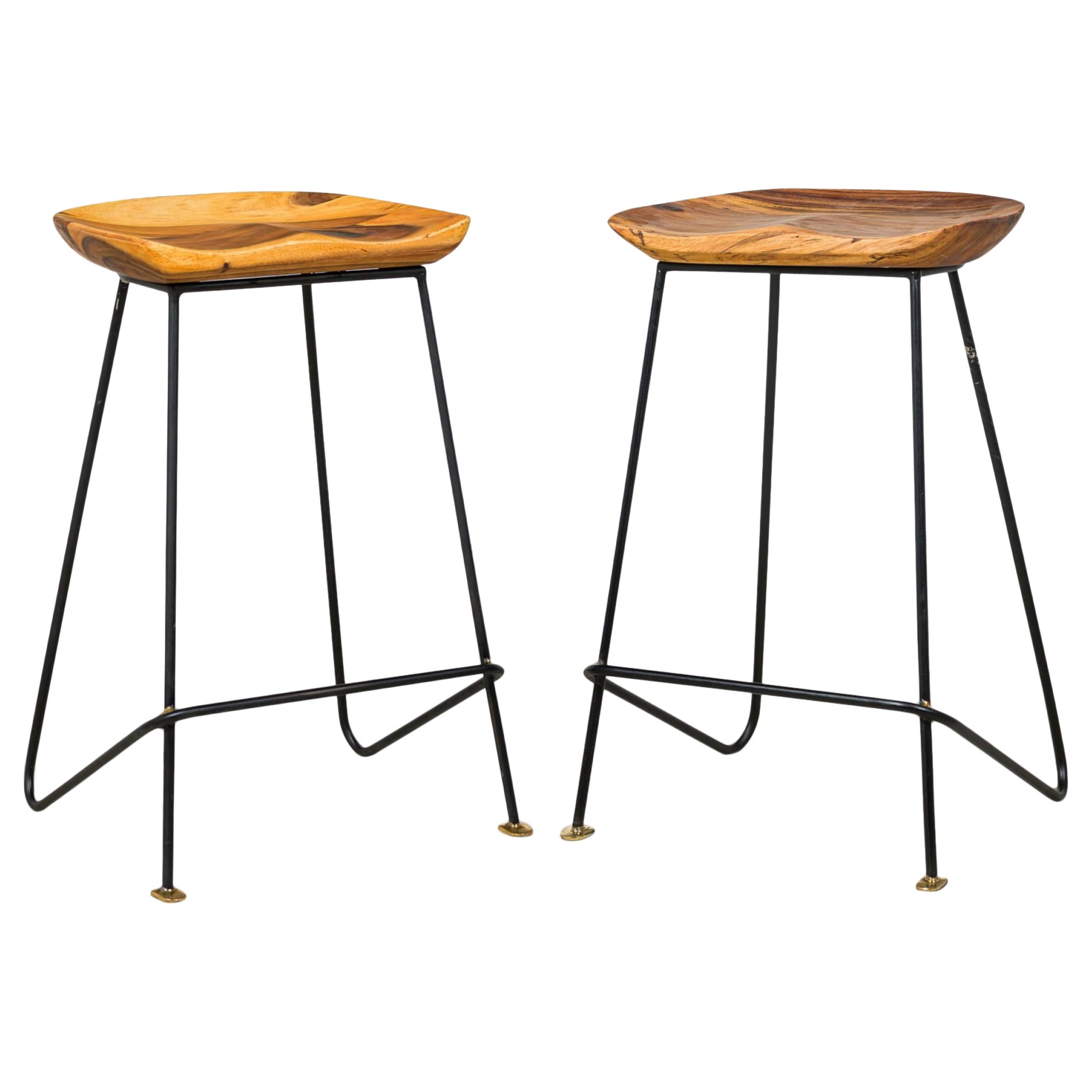 "Braga" Contemporary / Modern Natural Wood and Bronze Stools For Sale