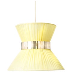 Tiffany Hanging Lamp 40 Lemon Silk Silvered Glass Antiqued Brass