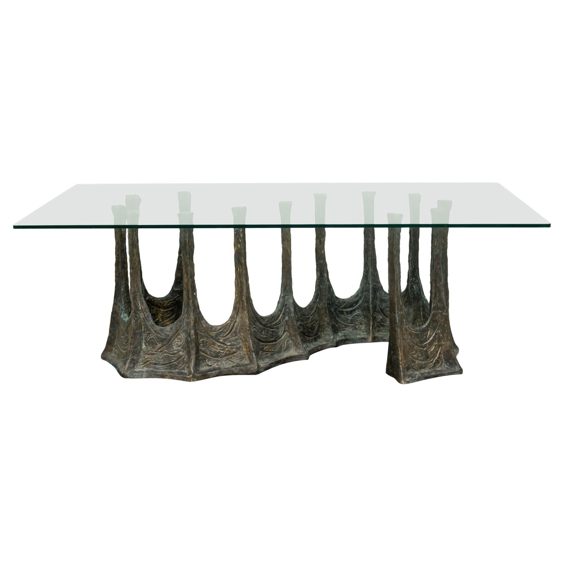 "Guarda" Organic S-Shaped Sculptural Bronze and Glass Dining / Conference Table