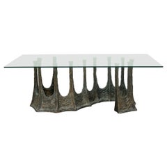 "Guarda" Organic S-Shaped Sculptural Bronze and Glass Dining / Conference Table