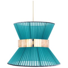 Lampe suspendue Tiffany 40 Cypress Soie Verre Argenté Laiton Ancien