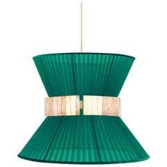 Tiffany Hanging Lamp 40 Emerald Silk Silvered Glass Antiqued Brass