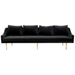 Used "Sintra" Contemporary Modern Charcoal Gray Velvet and Polished Bronze Sofa