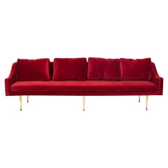 Used "Sintra" Contemporary Modern Charcoal Dark Red Velvet and Polished Bronze Sofa