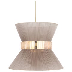 Tiffany Hanging Lamp 40 Champagne Silk Silvered Glass Antiqued Brass
