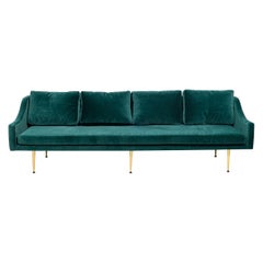 "Sintra" Contemporary Modern Dark Sea Green Velvet and Polished Bronze Sofa