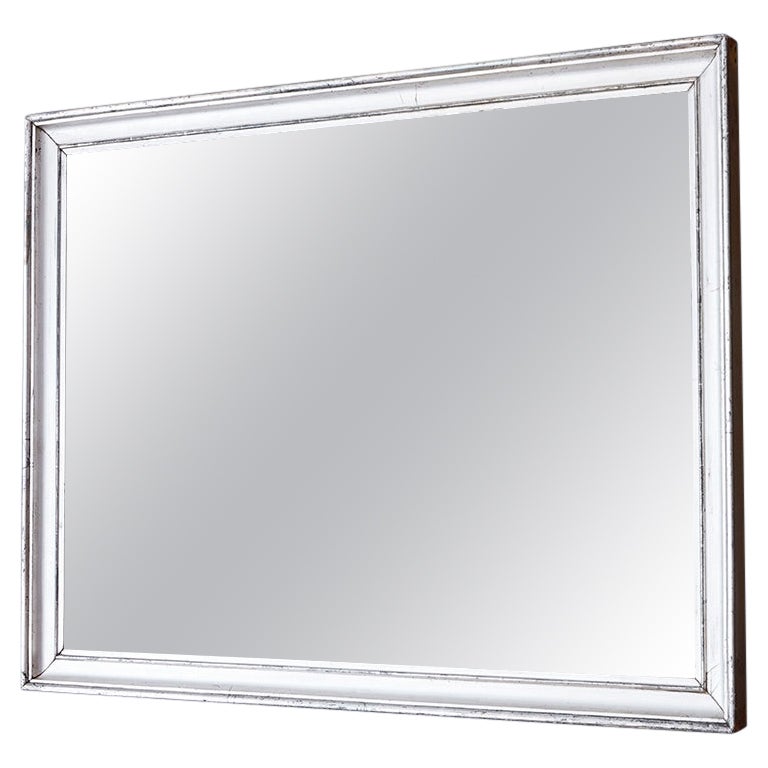 Antique Large Rectangular Mirror with Silver Frame, France, Early 19th Century For Sale