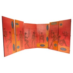 Andre Acquart, Suite of six wooden doors with painted decoration.