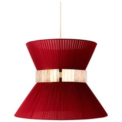 Tiffany Hanging Lamp 40 Red-Heart Silk Silvered Glass Antiqued Brass