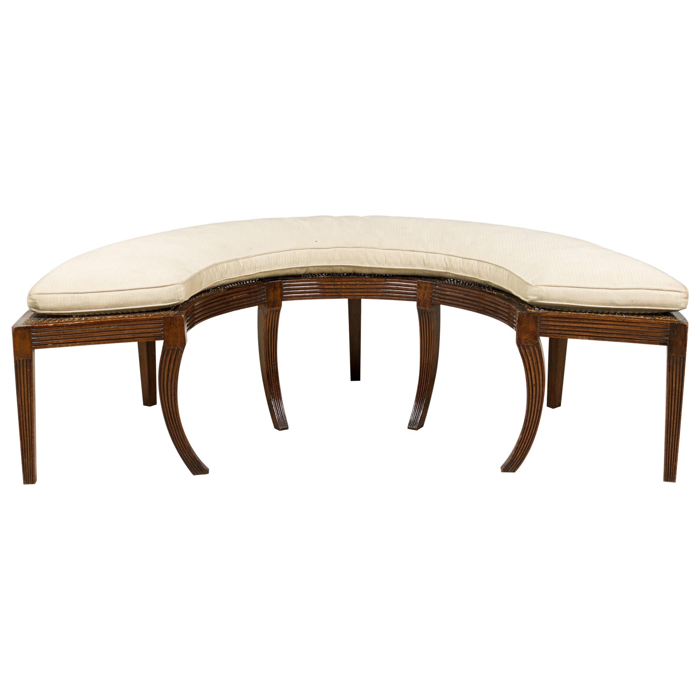 English Regency Mahogany and Brown Leather Semi-Circular Bench For Sale