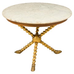 Table centrale circulaire en noyer, bois doré et marbre