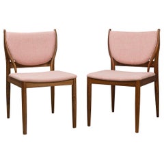 "Lagos" / Modern Walnut and Rose Pink Upholstered Dining Side Chairs