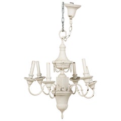 French Empire Style White Painted Tole 6-Light Chandelier
