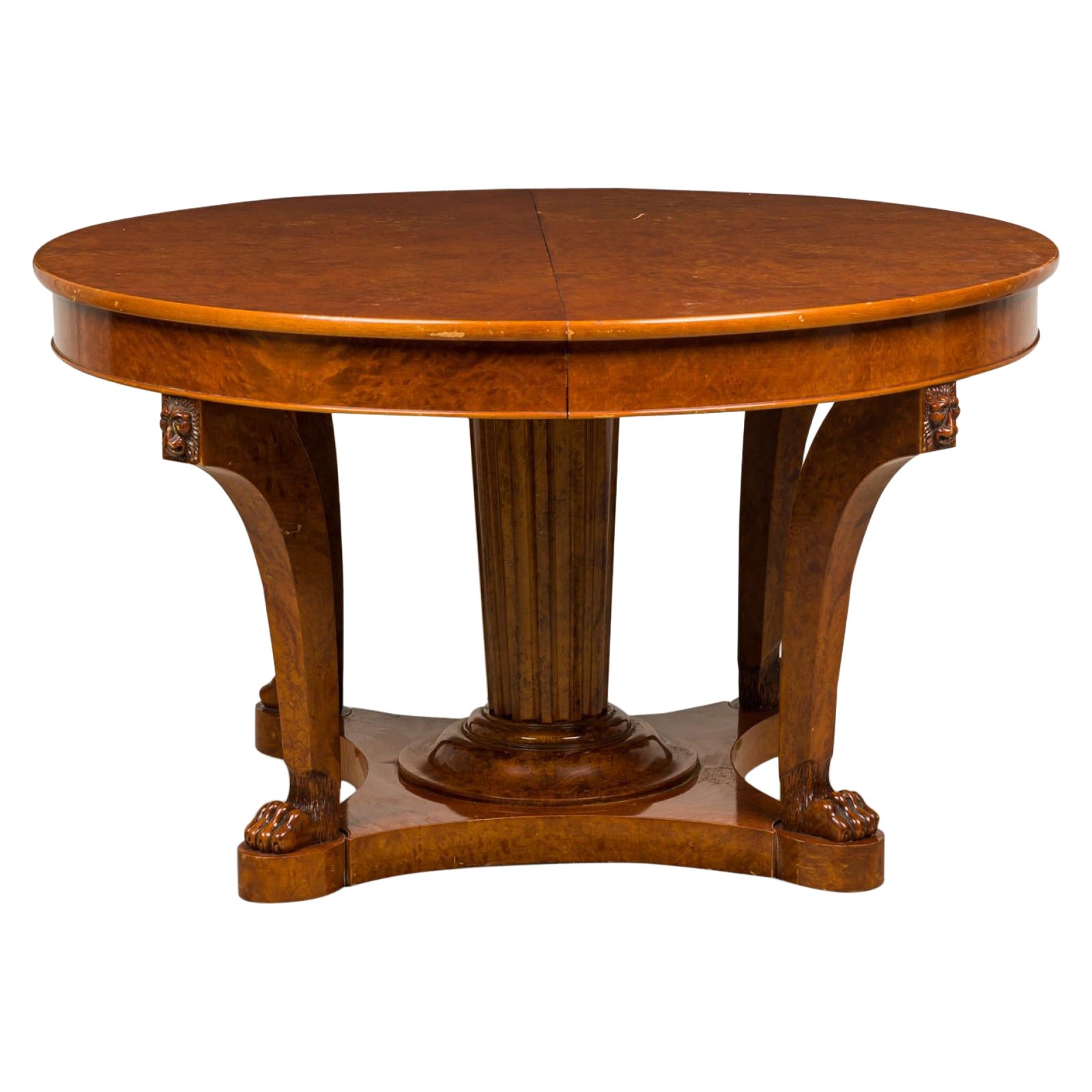 French Empire Revival Style Burled Walnut Extension Dining / Center Table For Sale