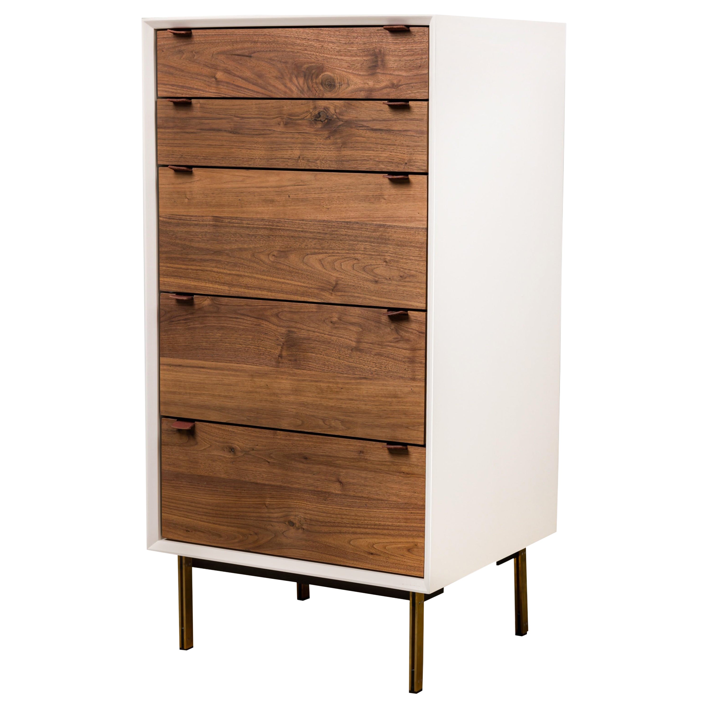 Contemporary / Modern White "Lustrosa" Cabinet and Natural Wood 5-Drawer Chest