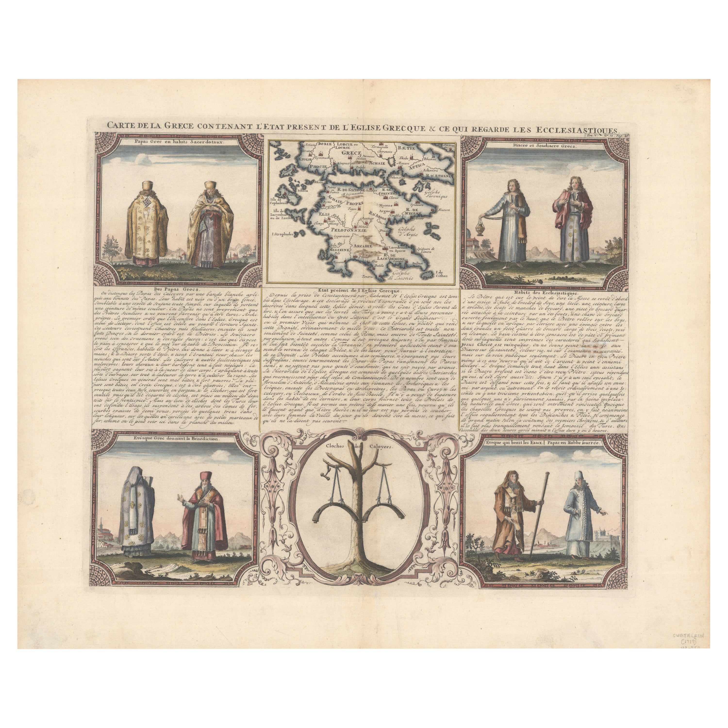 Small Map of Southern Greece Together with Five Greek Religious Scenes, ca.1720 For Sale