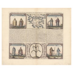 Antique Small Map of Southern Greece Together with Five Greek Religious Scenes, ca.1720