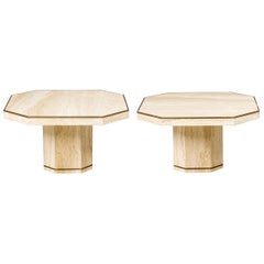 Pair of Willy Rizzo for Jean Charles Italian Modern Travertine Low Octagonal Tab