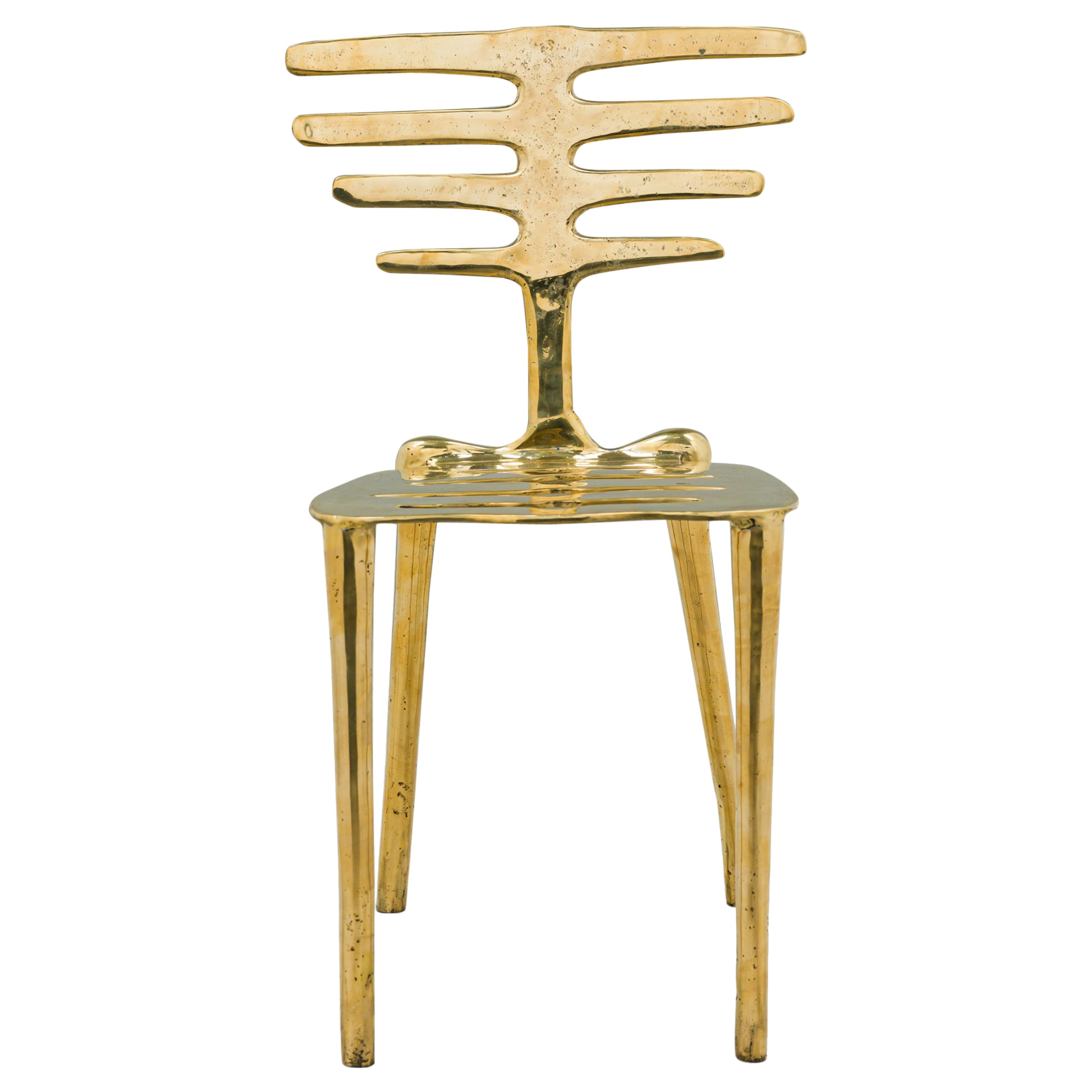 "Coluna" Organic Form Horizontal Slat Polished Bronze Dining / Side Chairs For Sale