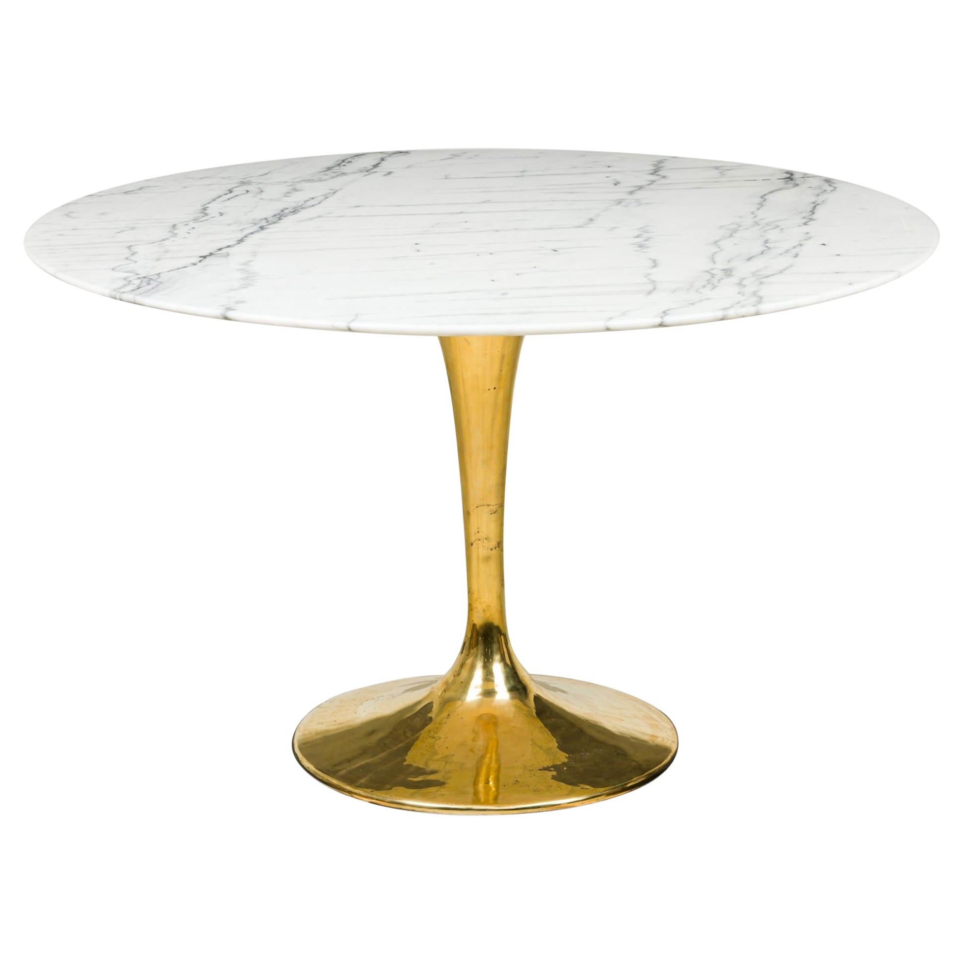"Tulipa"Circular Polished Bronze and White Marble Tulip Form Dining Table For Sale