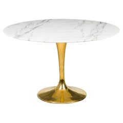 "Tulipa"Circular Polished Bronze and White Marble Tulip Form Dining Table