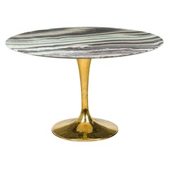 "Tulipa" Circular Polished Bronze and Striated Marble Tulip Form Dining Table