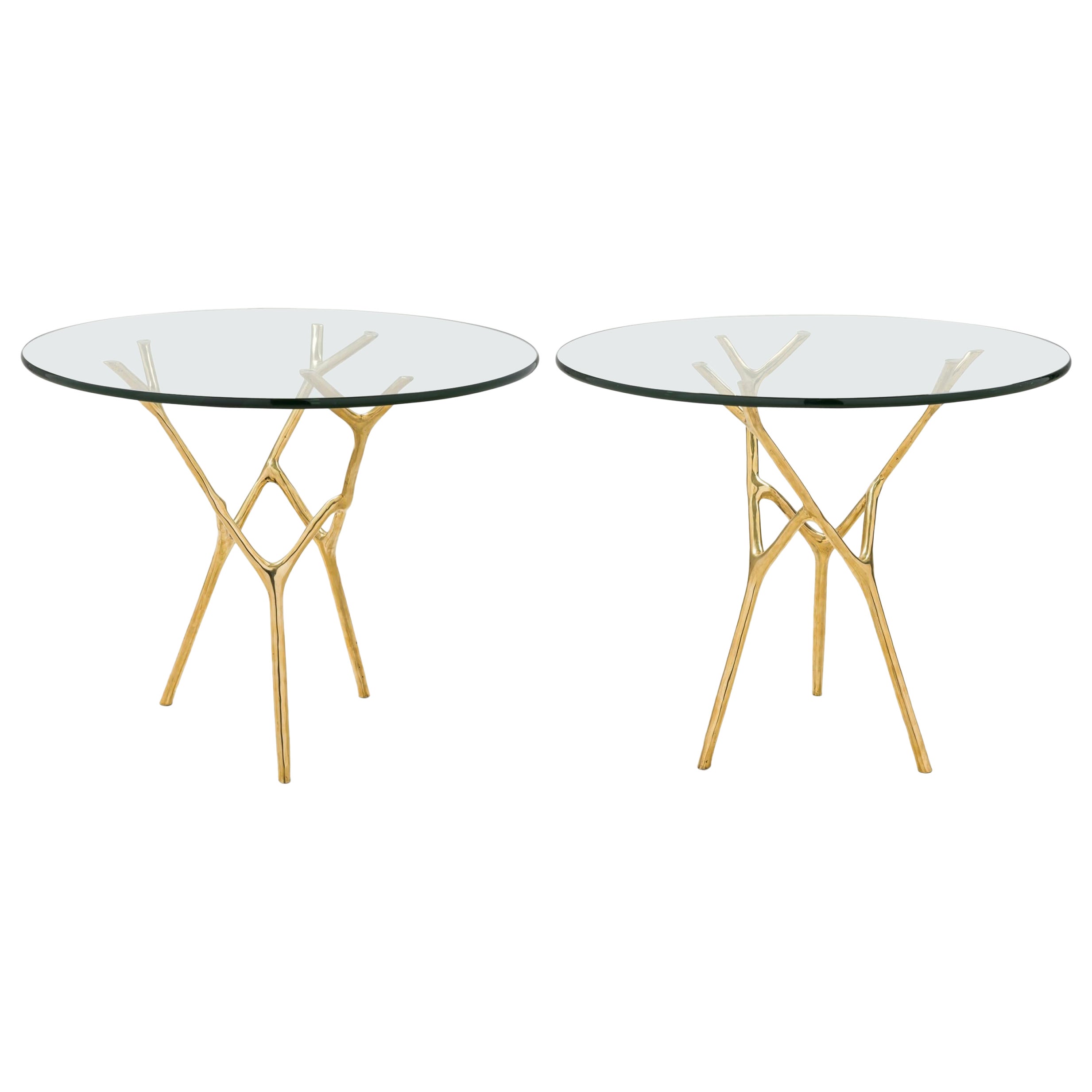 Branco Modern Polished Bronze and Glass Branch Form End / Side Table