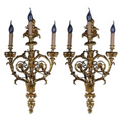 Pair of (2) bronze magnificent sconces, gilded in Louis XV
