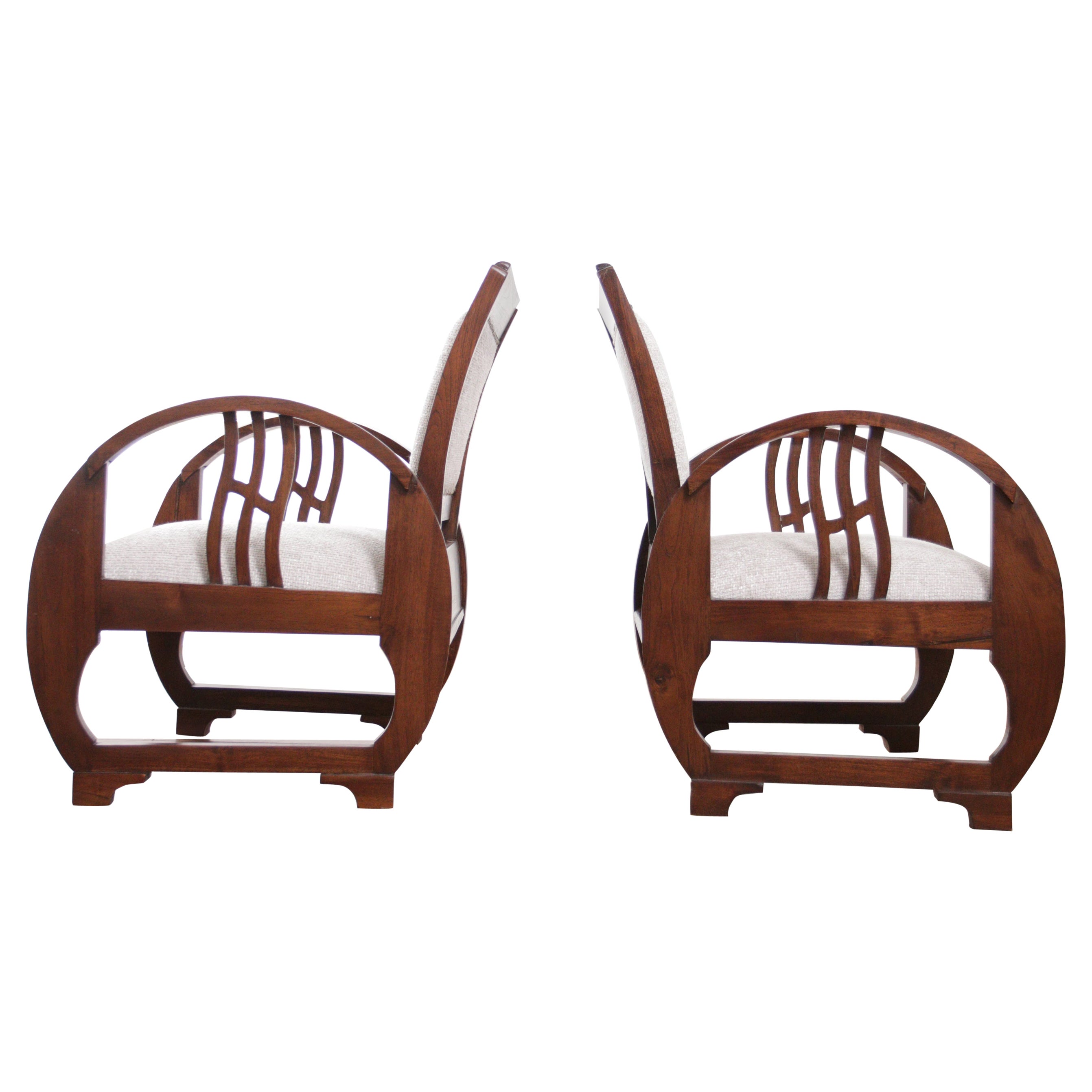 Deux rares et élégants fauteuils en bois Art Déco français vintage des années 1930 en vente