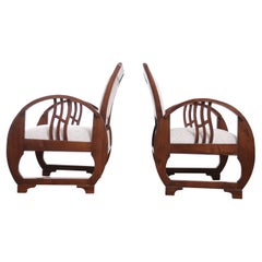 Deux rares et élégants fauteuils en bois Art Déco français vintage des années 1930