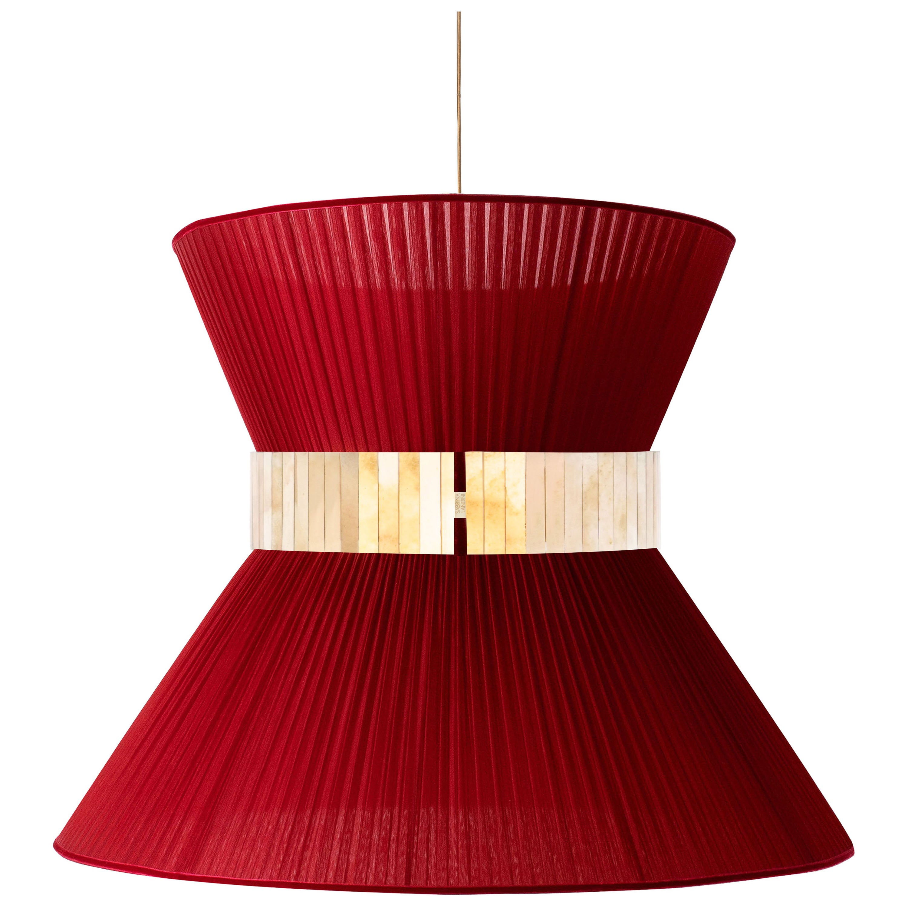 Lampe suspendue Tiffany Contemporary, 60 Red-Heart Silk Silvered Glass Brass