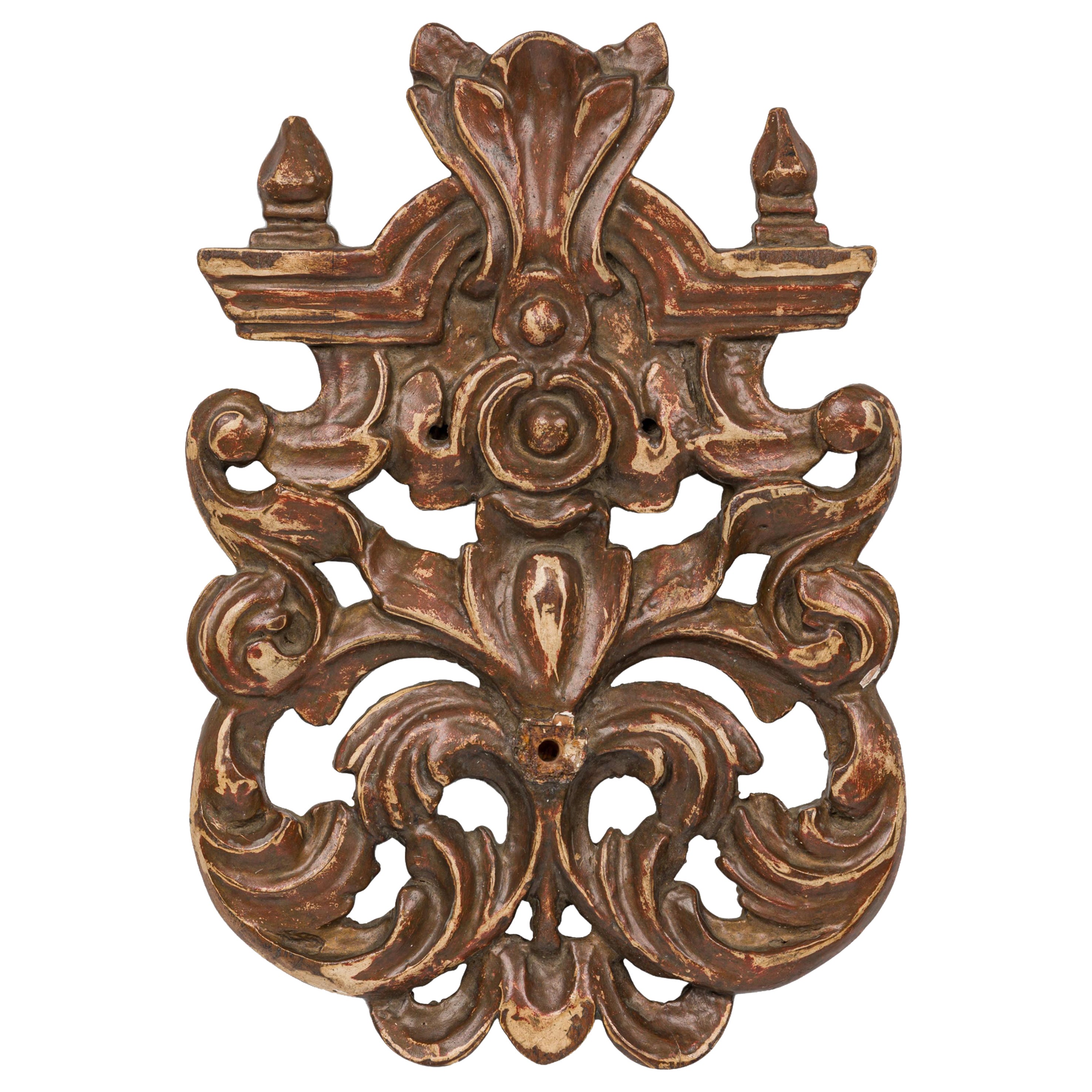 Mid-Century Italian Painted and Carved Wood Scroll Wall Applique For Sale