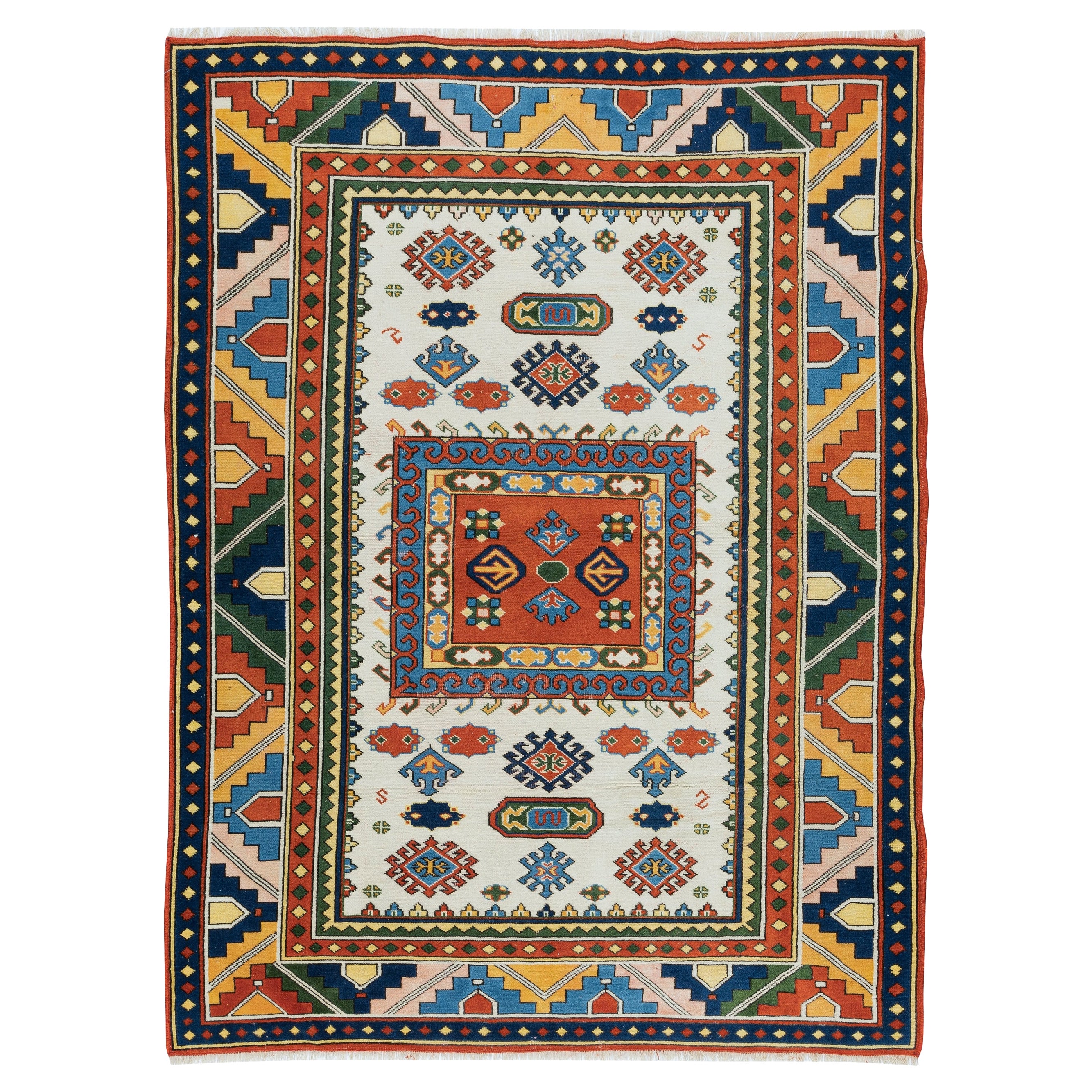4x5.6 Ft Colorful Accent Rug, Vintage Turkish Carpet, Handmade Floor Covering (tapis turc vintage, revêtement de sol fait à la main) en vente