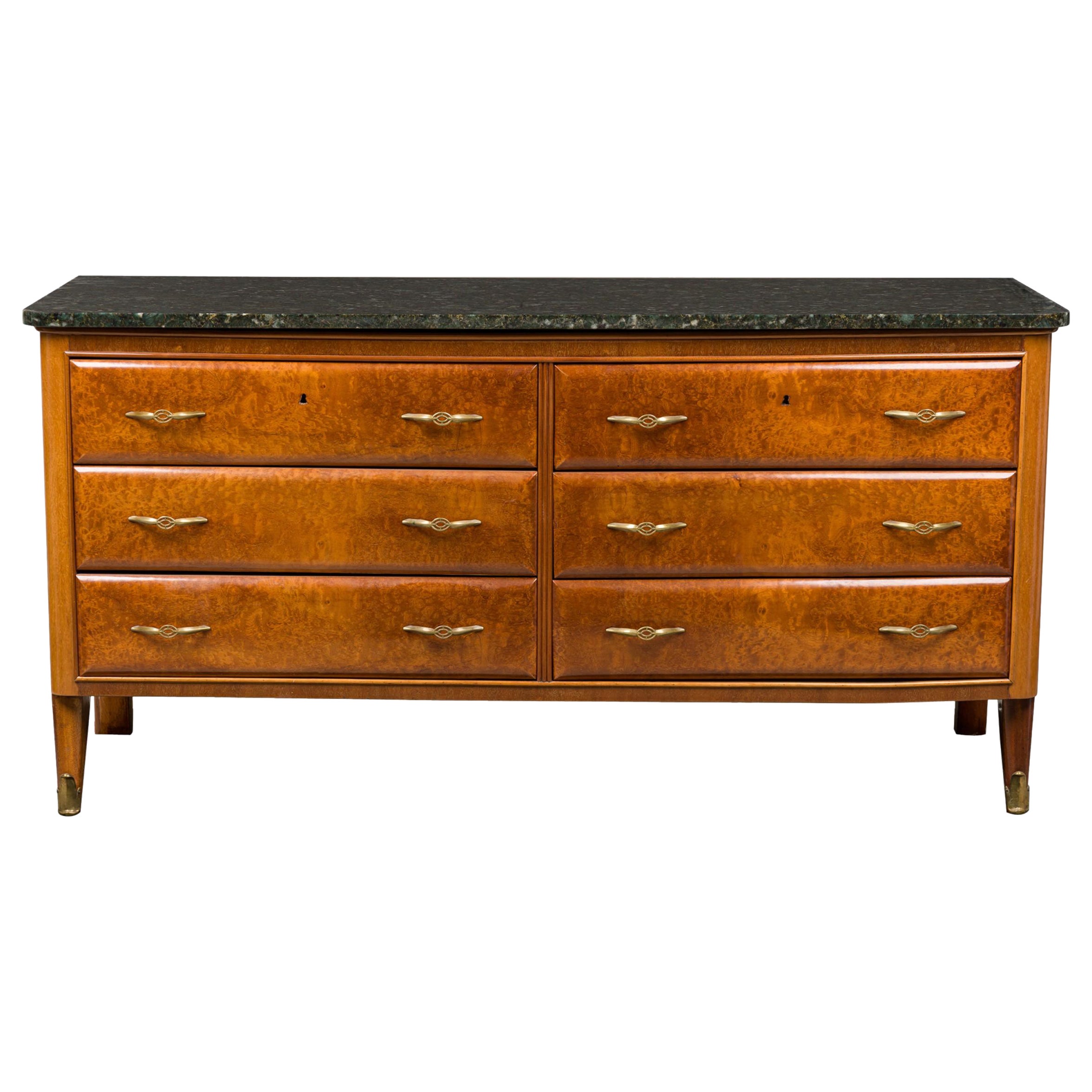 Paolo Buffa Italian Mid-Century Mahogany and Marble 6-Drawer Dresser / Sideboard For Sale