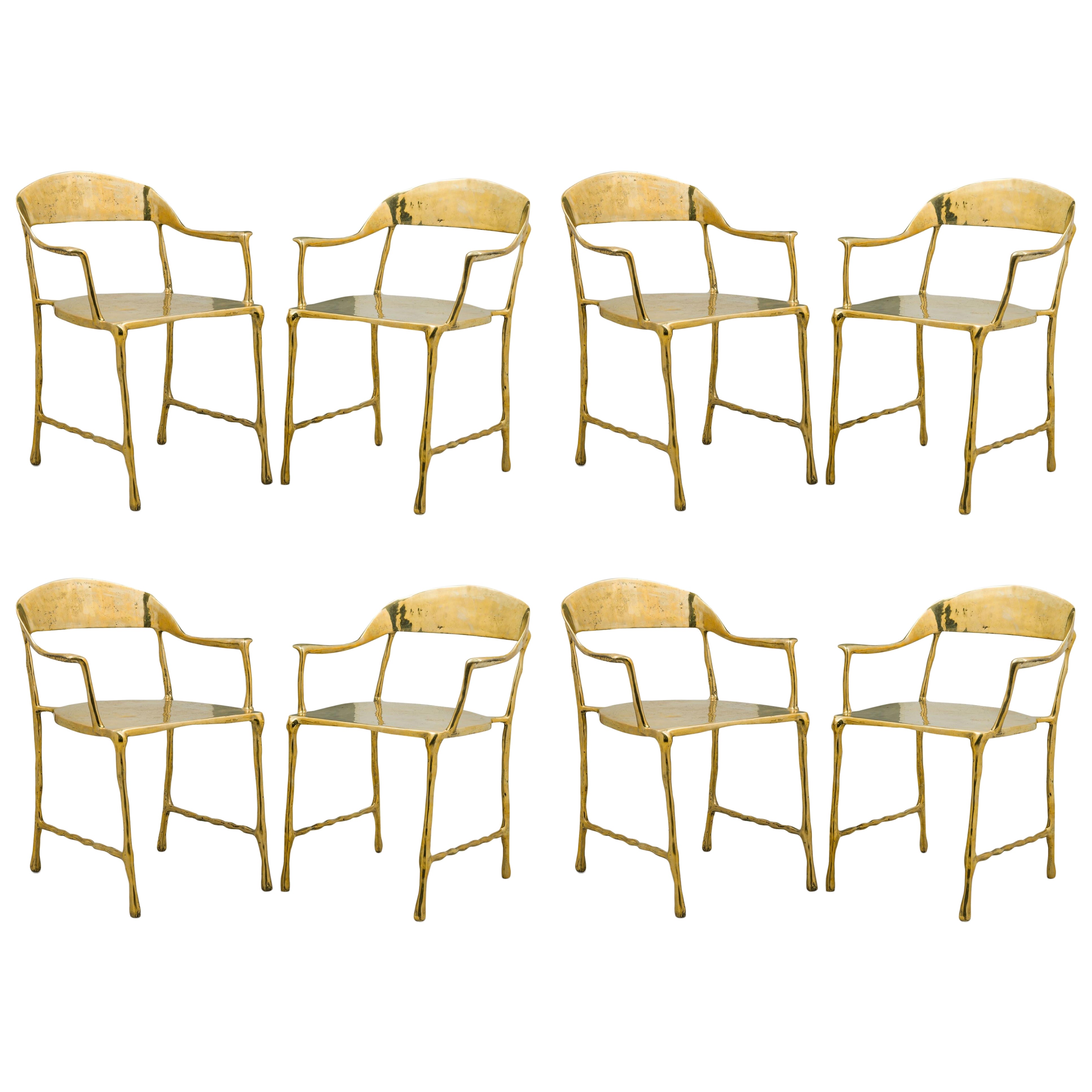 Set of 8 Contemporary Polished Bronze "Almeida" Dining Armchairs by Newel Modern For Sale