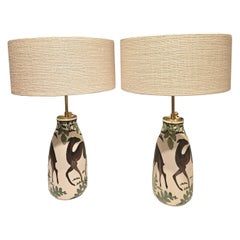 Art Deco Pair of Table Lamps Pottery Keramis Belgium