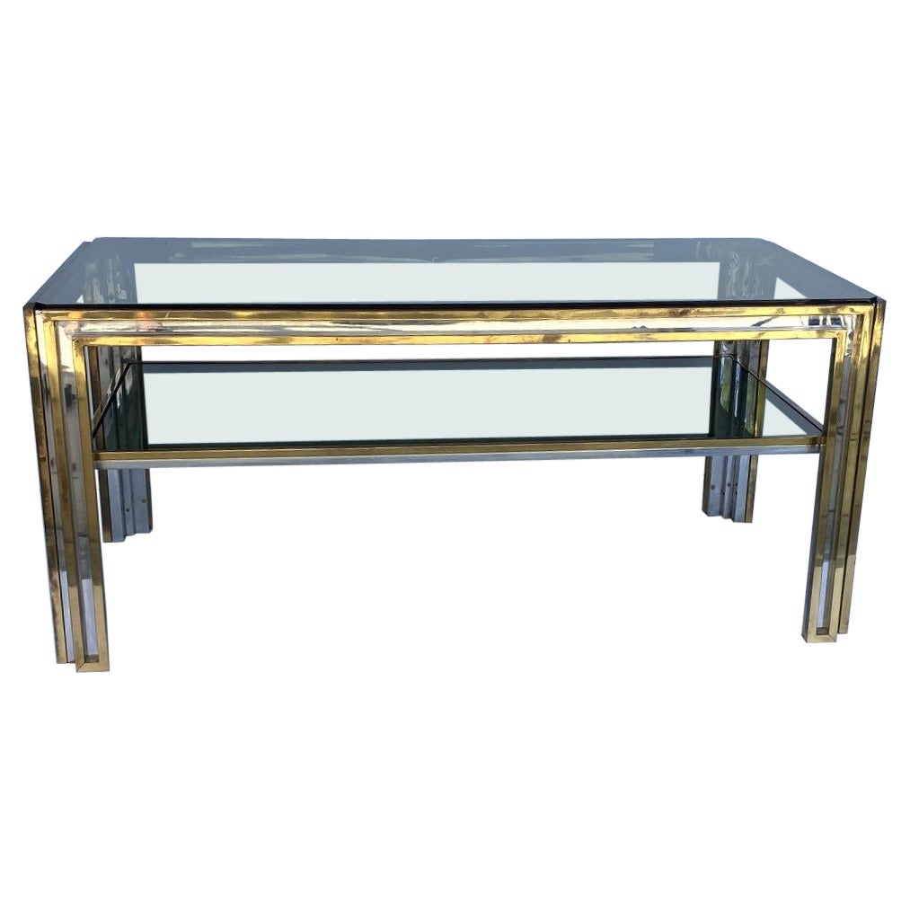 2-Tier Brass & Chrome Coffee Table by Romeo Rega For Sale