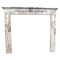 Vintage Fireplace mantle in marble, gilt brass friezes, Italy  