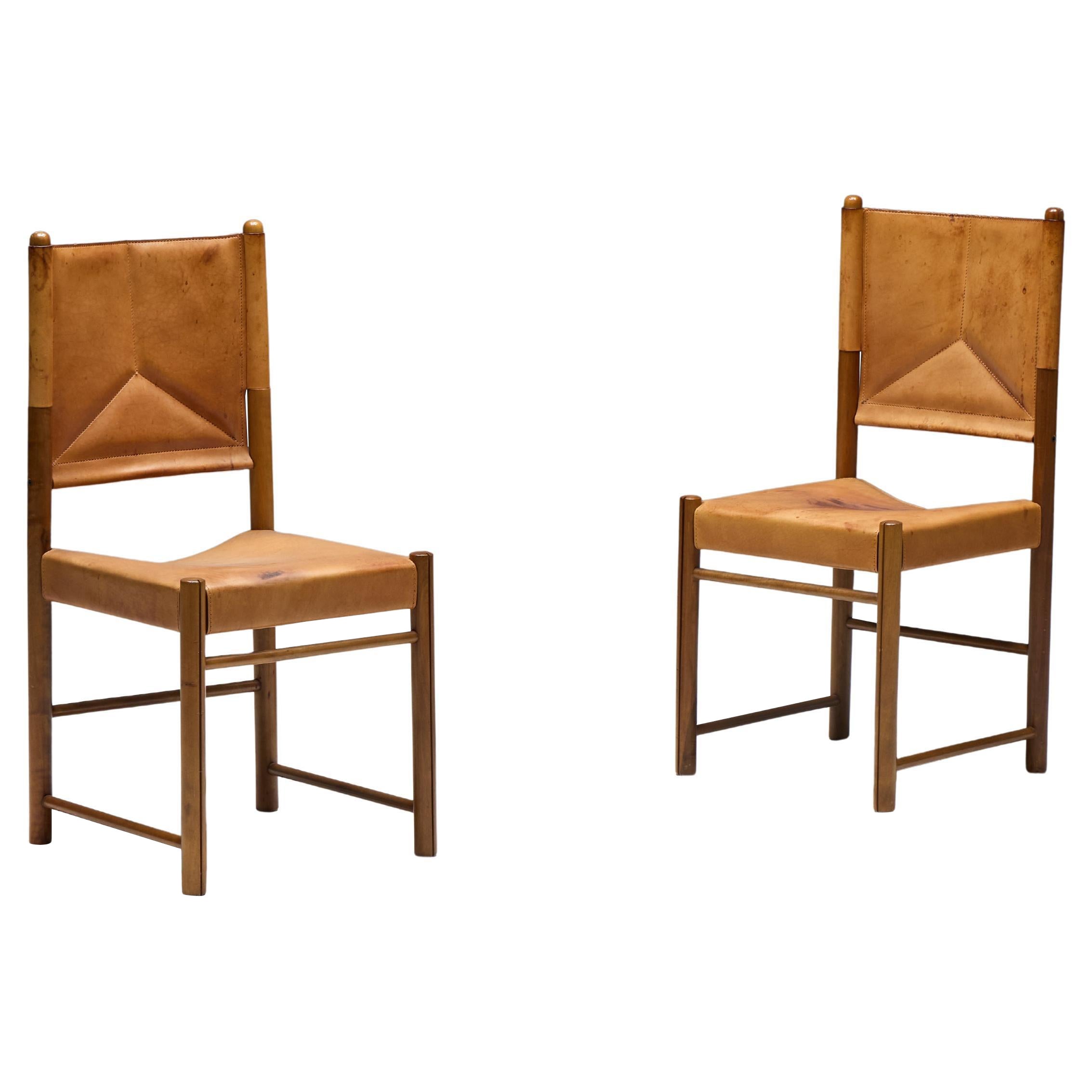 Chaises de salle à manger en cuir cognac, Italie, années 1960