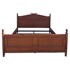 British Colonial Style Burnt Bamboo and Cane King Size Bed Frame