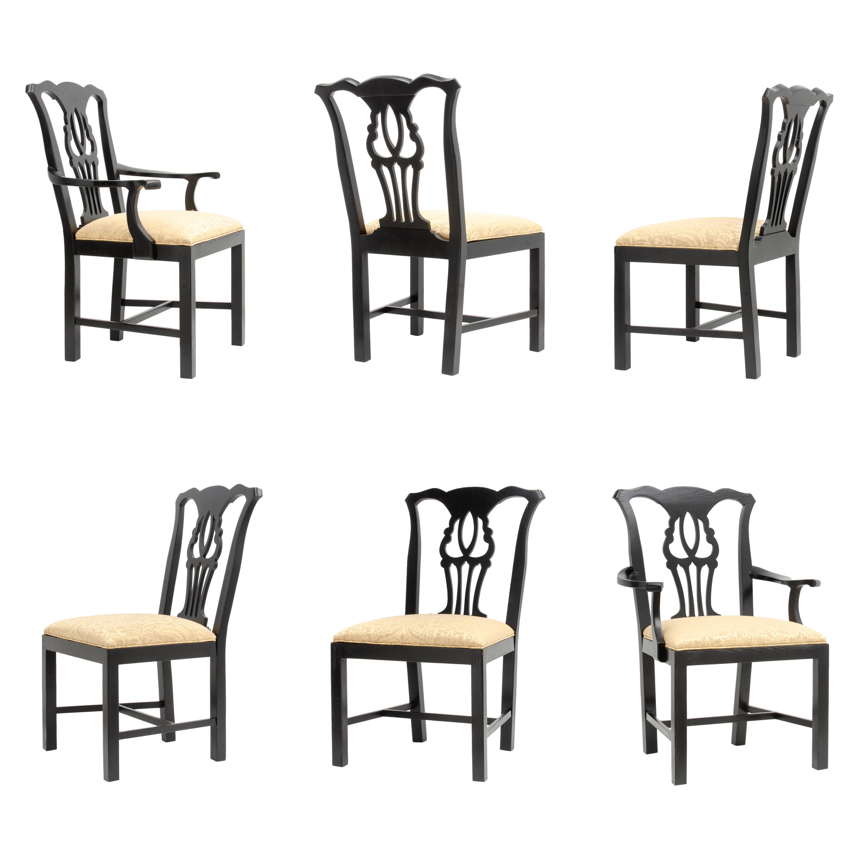 Chaises de salle à manger John Stuart Chippendale en laque noire mi-siècle - ensemble de 6 pièces en vente