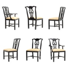 Retro Black Lacquer John Stuart Chippendale Dining Chairs Mid Century - a Set of 6